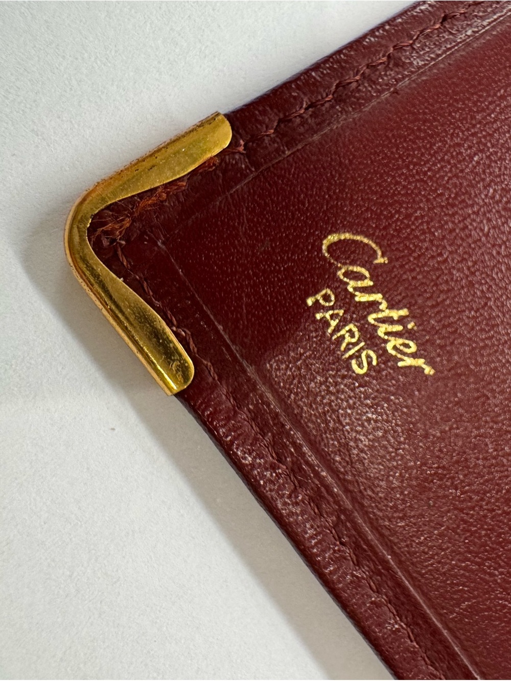 Vintage Must de Cartier Burgundy Leather Passport Holder Travel Wallet w/ Box